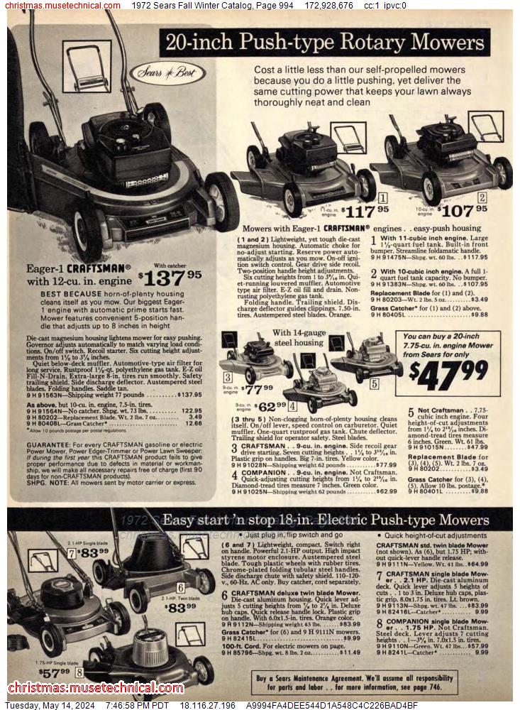 1972 Sears Fall Winter Catalog, Page 994