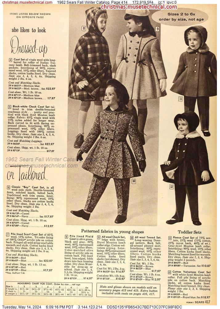 1962 Sears Fall Winter Catalog, Page 414