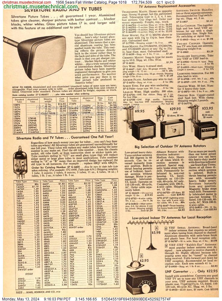 1956 Sears Fall Winter Catalog, Page 1018