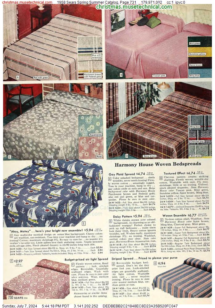 1958 Sears Spring Summer Catalog, Page 731