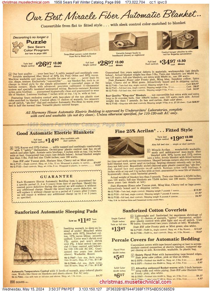 1958 Sears Fall Winter Catalog, Page 898