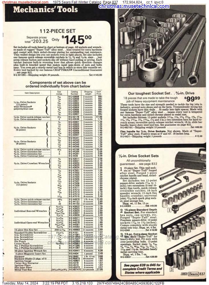 1975 Sears Fall Winter Catalog, Page 837