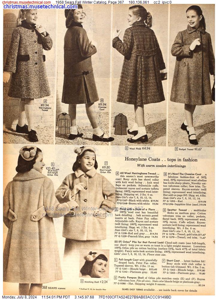 1958 Sears Fall Winter Catalog, Page 367