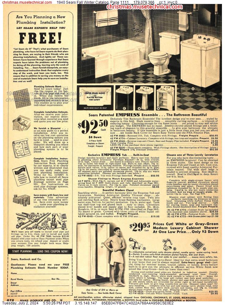1940 Sears Fall Winter Catalog, Page 1111