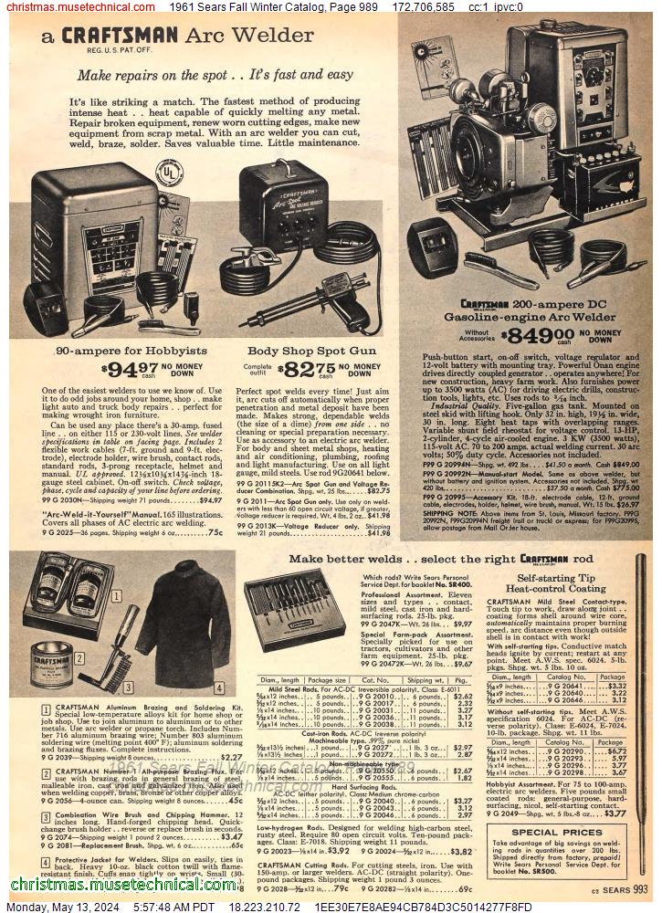 1961 Sears Fall Winter Catalog, Page 989
