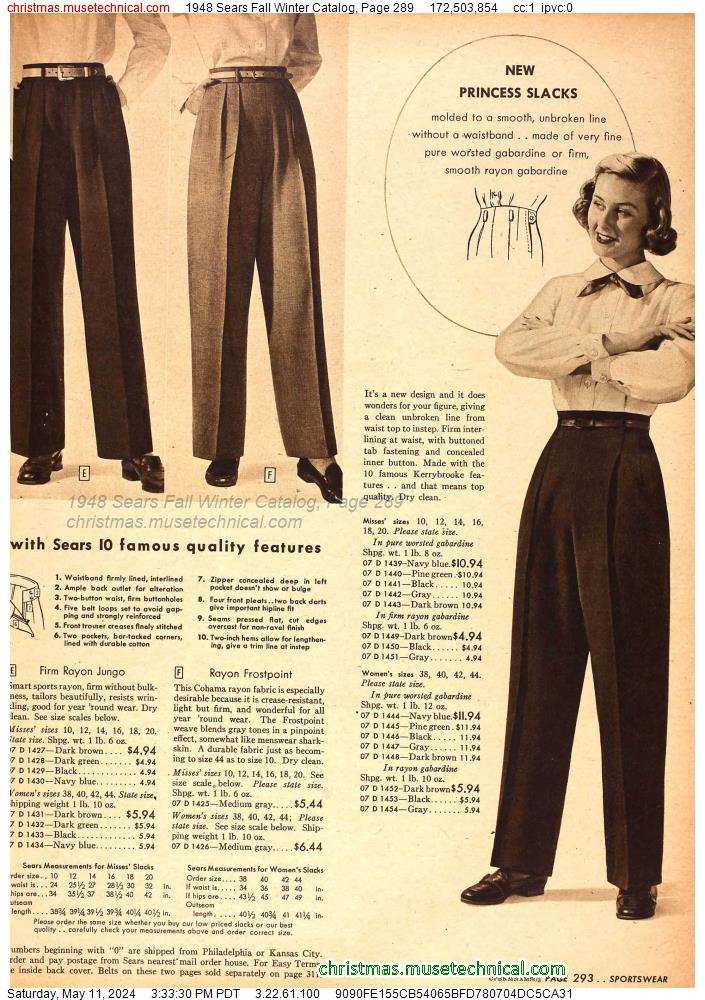 1948 Sears Fall Winter Catalog, Page 289