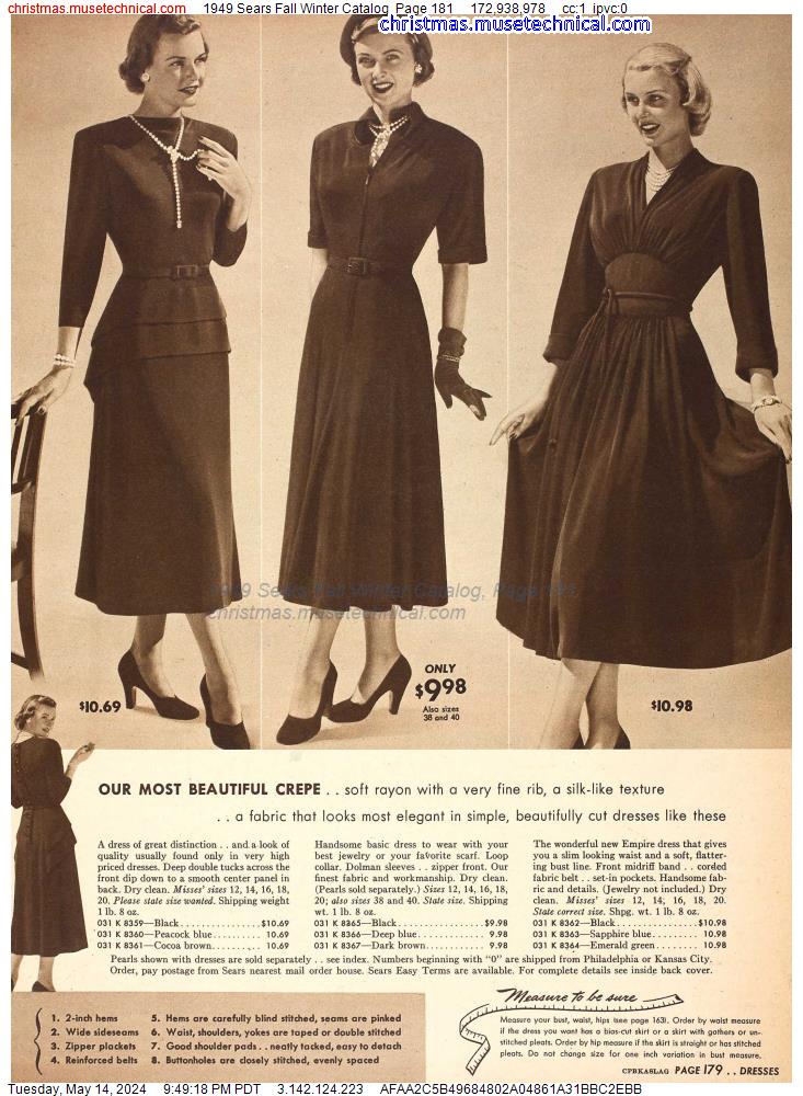 1949 Sears Fall Winter Catalog, Page 181