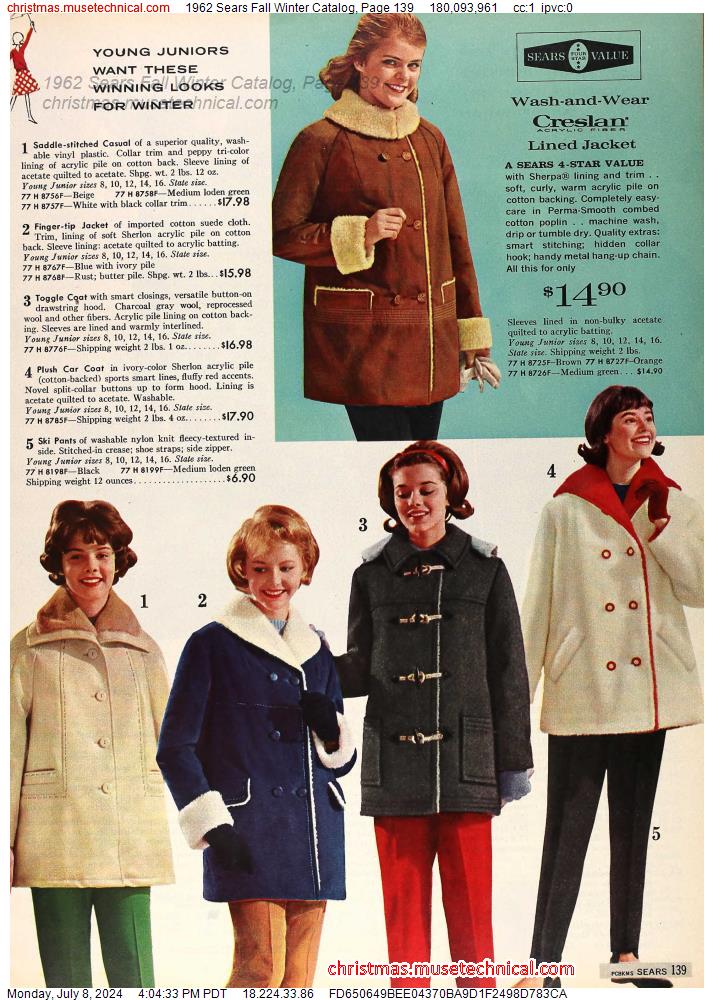 1962 Sears Fall Winter Catalog, Page 139