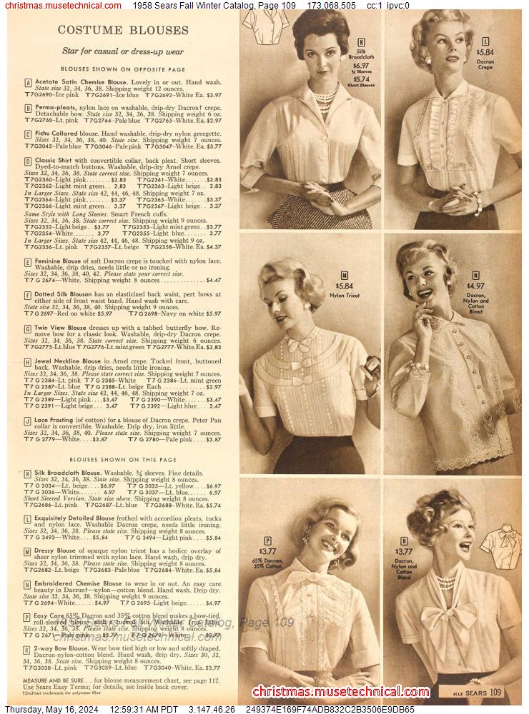 1958 Sears Fall Winter Catalog, Page 109