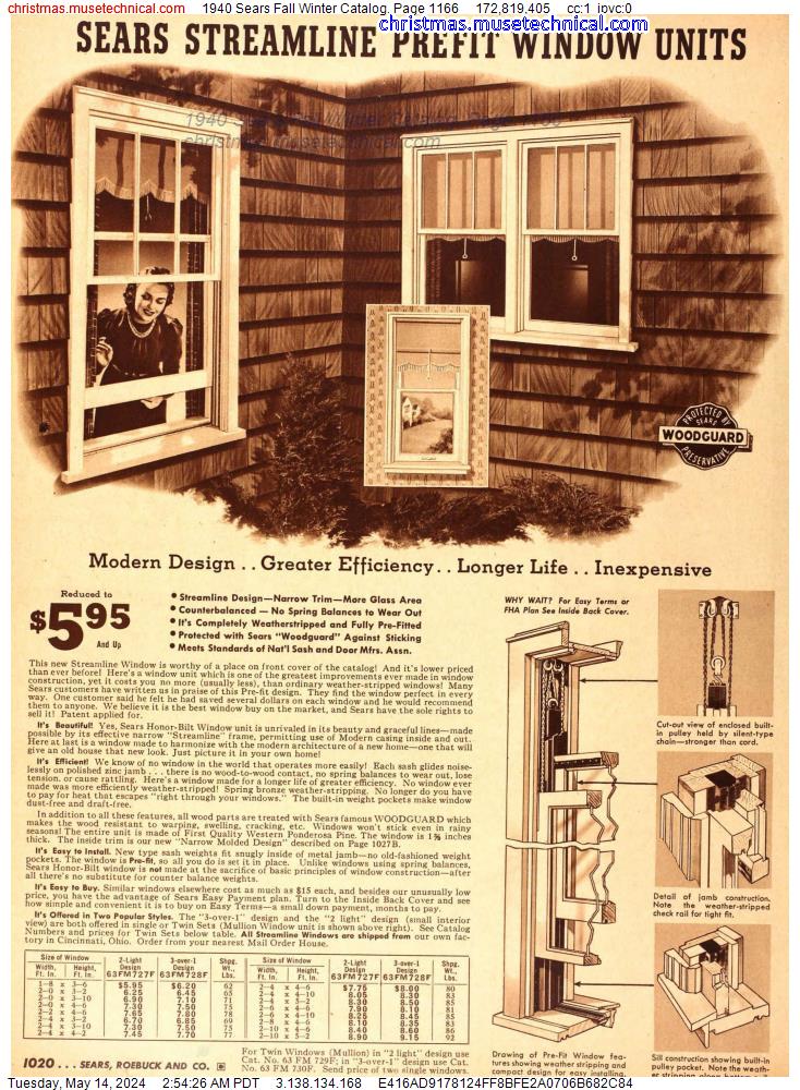 1940 Sears Fall Winter Catalog, Page 1166