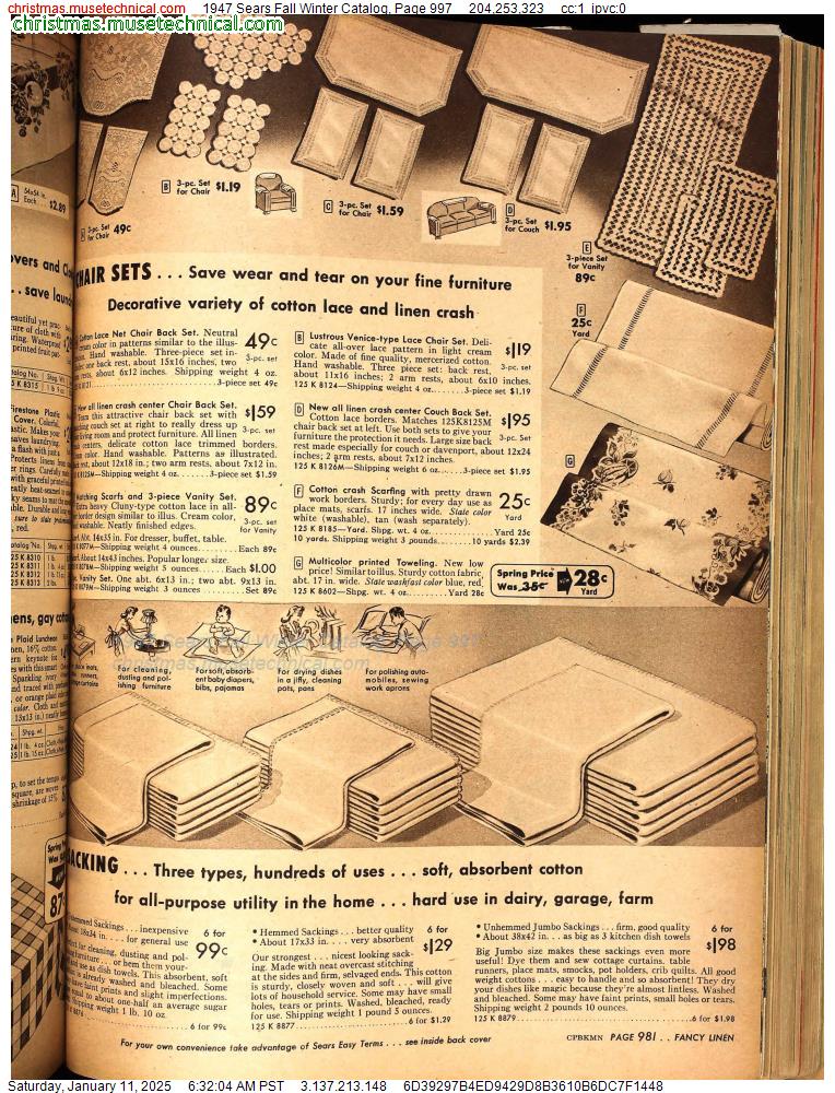 1947 Sears Fall Winter Catalog, Page 997