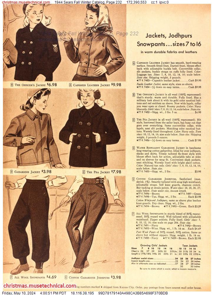 1944 Sears Fall Winter Catalog, Page 232