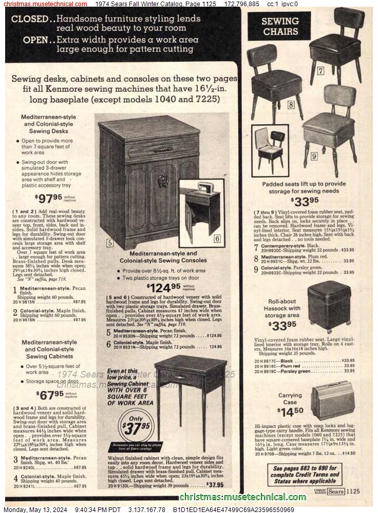 1974 Sears Fall Winter Catalog, Page 1125