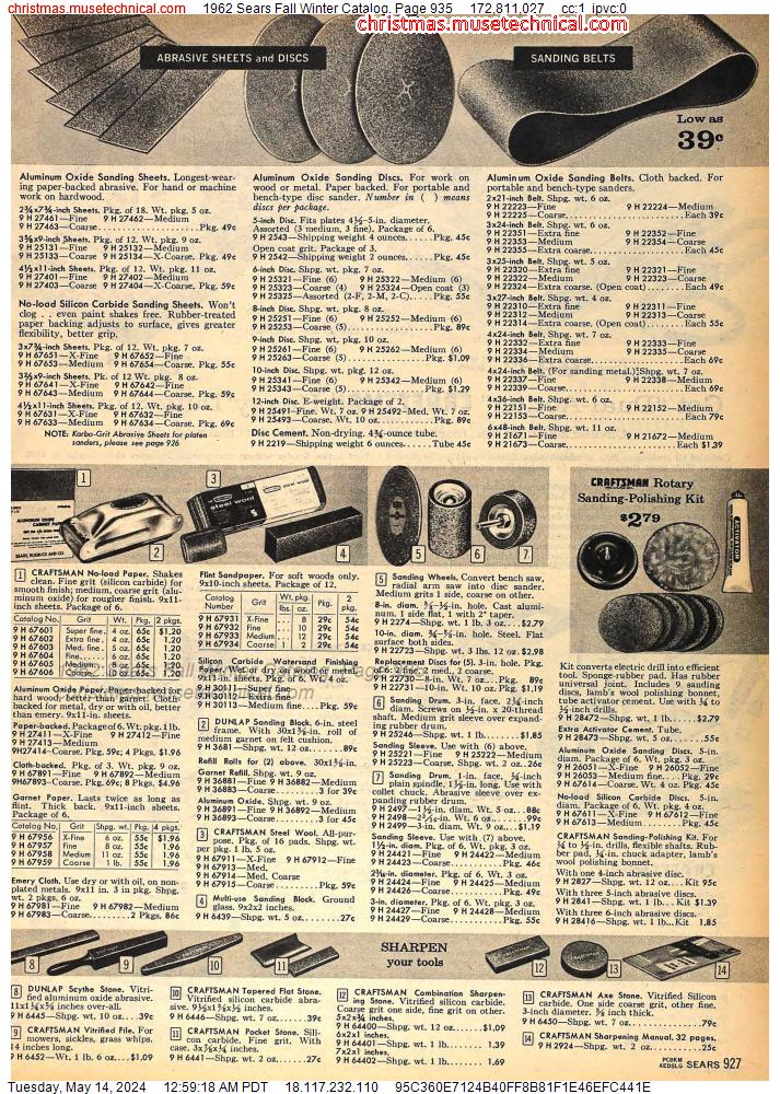 1962 Sears Fall Winter Catalog, Page 935