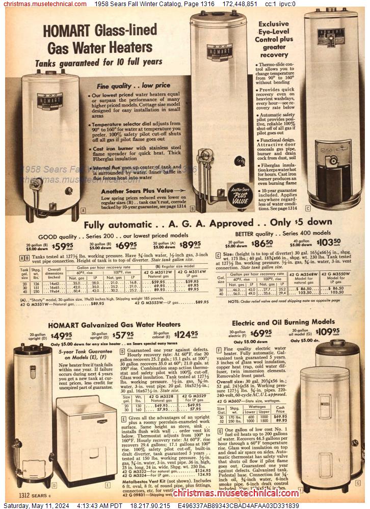 1958 Sears Fall Winter Catalog, Page 1316