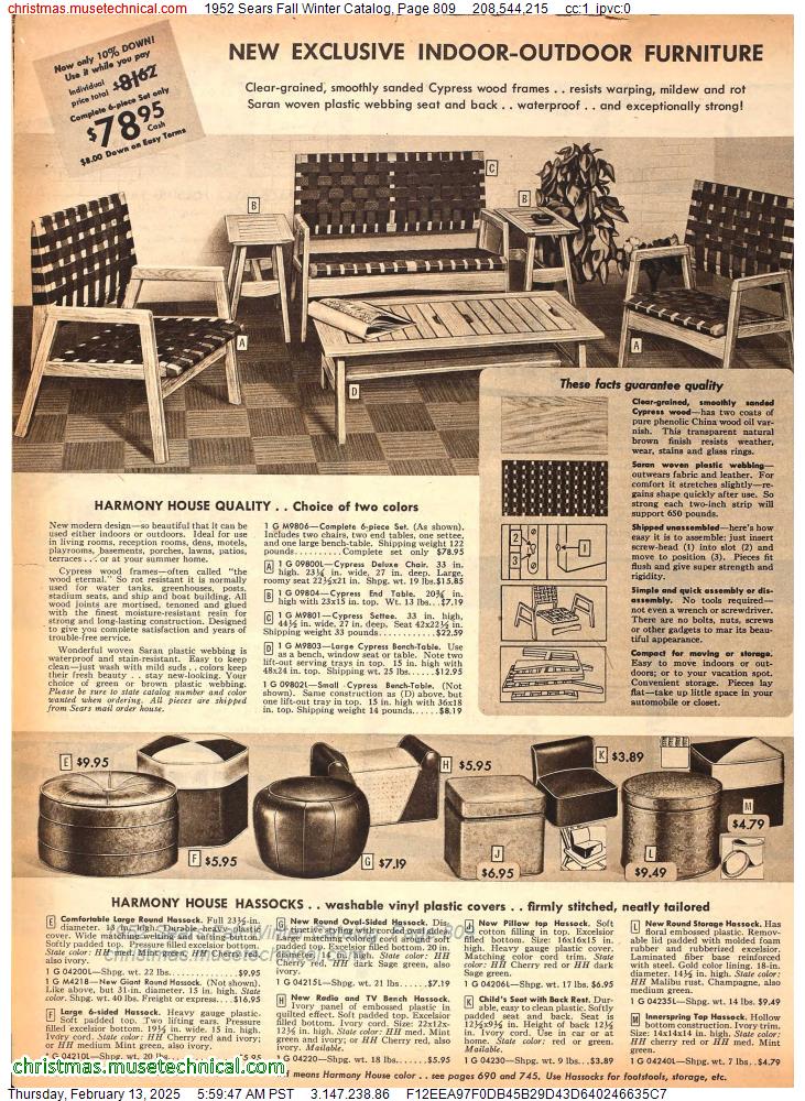 1952 Sears Fall Winter Catalog, Page 809