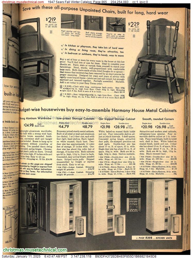 1947 Sears Fall Winter Catalog, Page 865