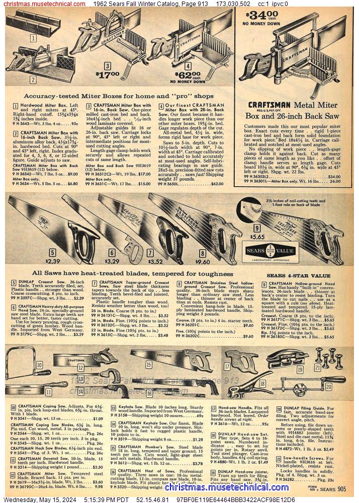1962 Sears Fall Winter Catalog, Page 913