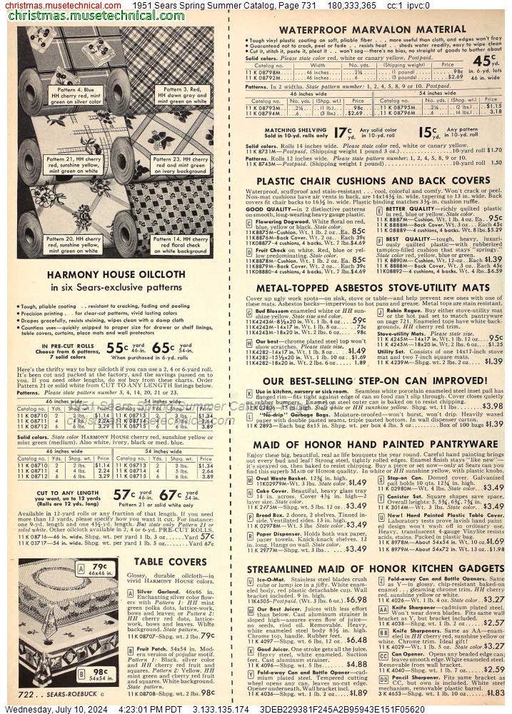 1951 Sears Spring Summer Catalog, Page 731
