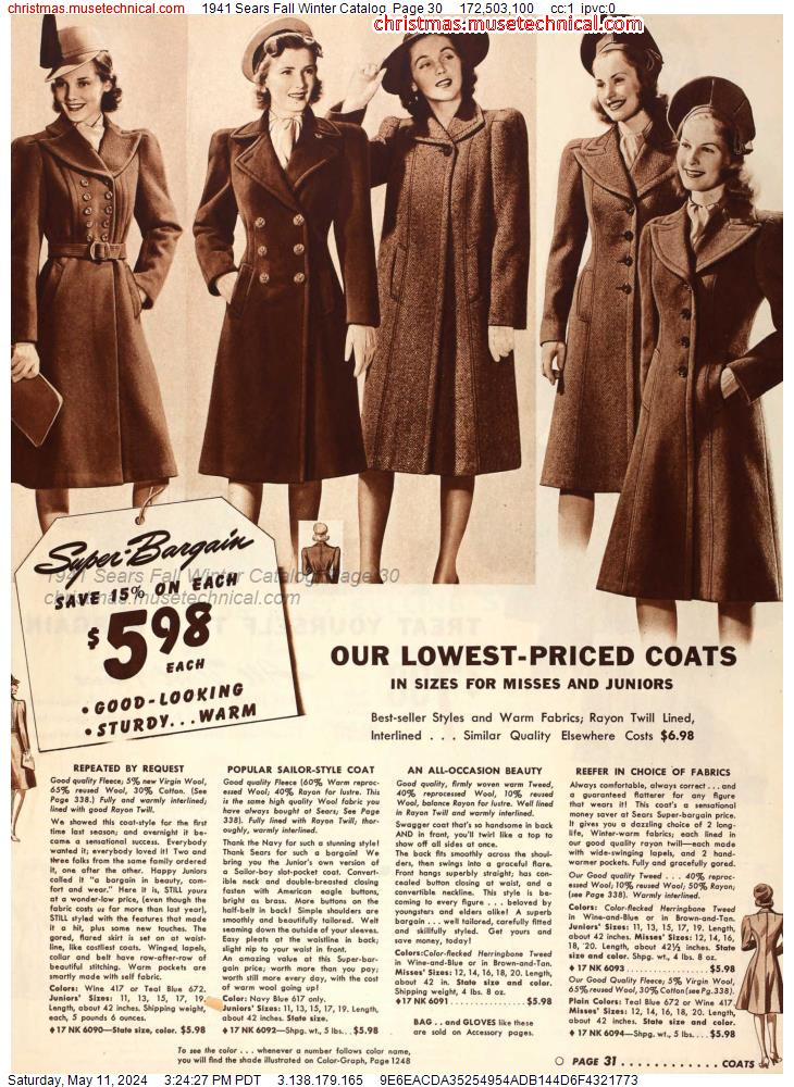 1941 Sears Fall Winter Catalog, Page 30