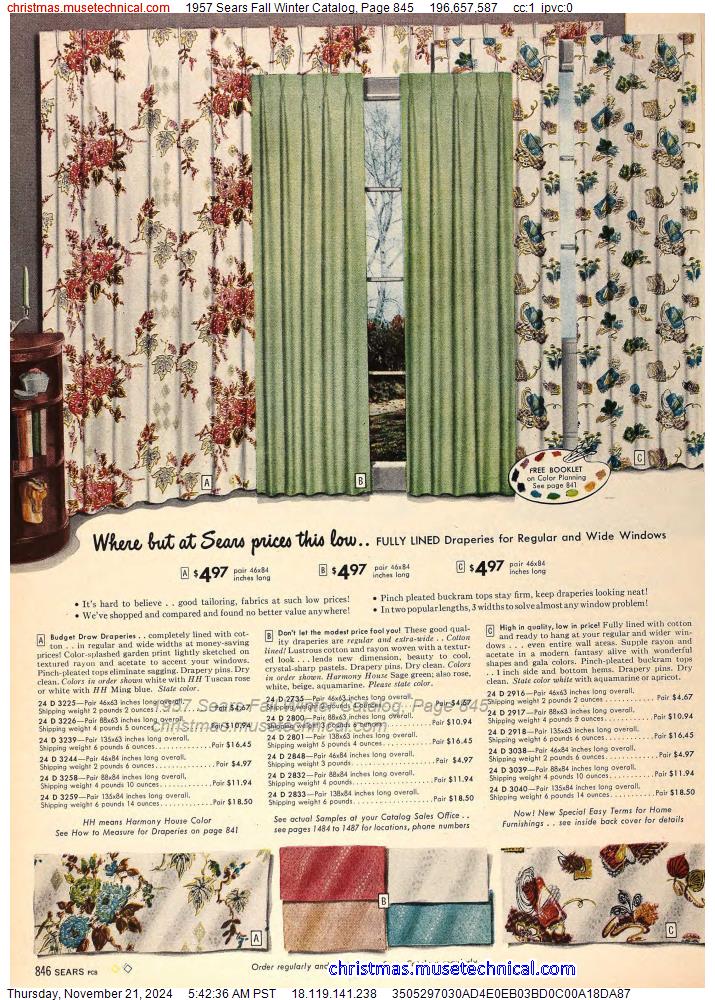 1957 Sears Fall Winter Catalog, Page 845