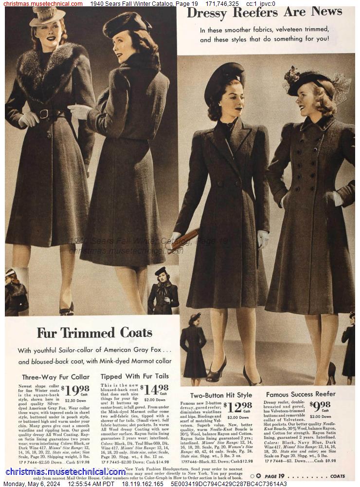1940 Sears Fall Winter Catalog, Page 19