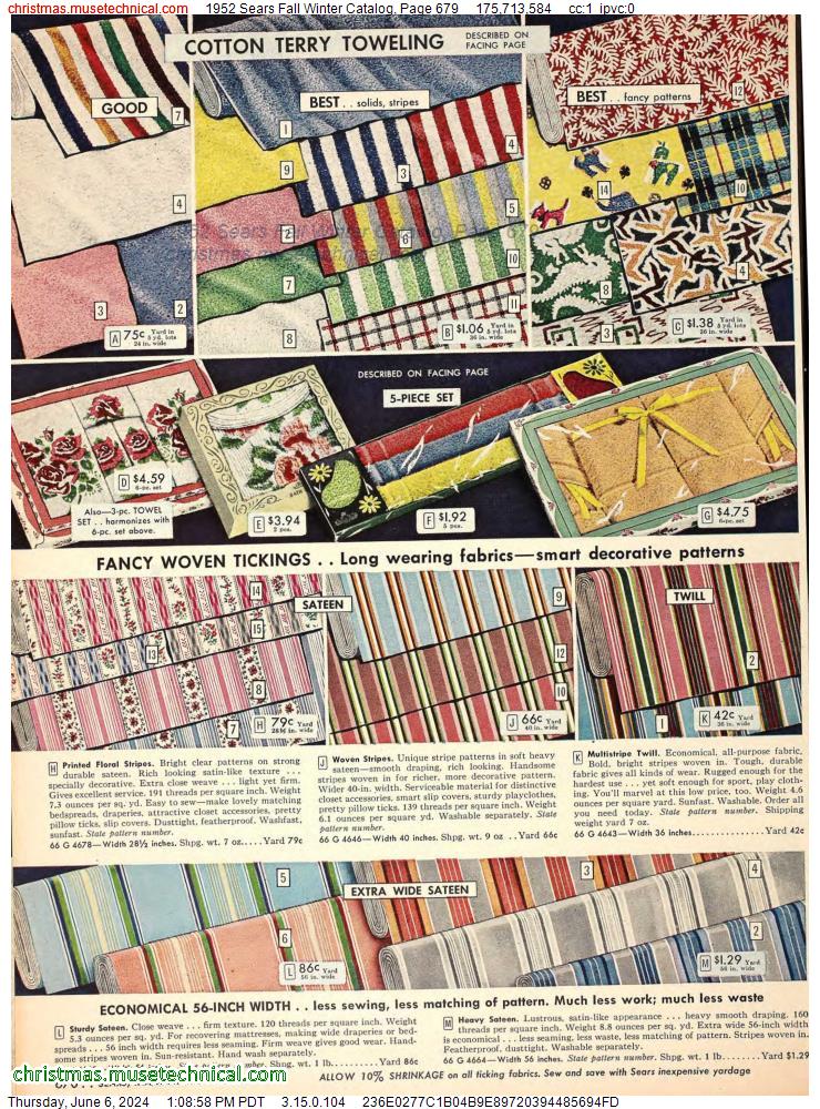 1952 Sears Fall Winter Catalog, Page 679