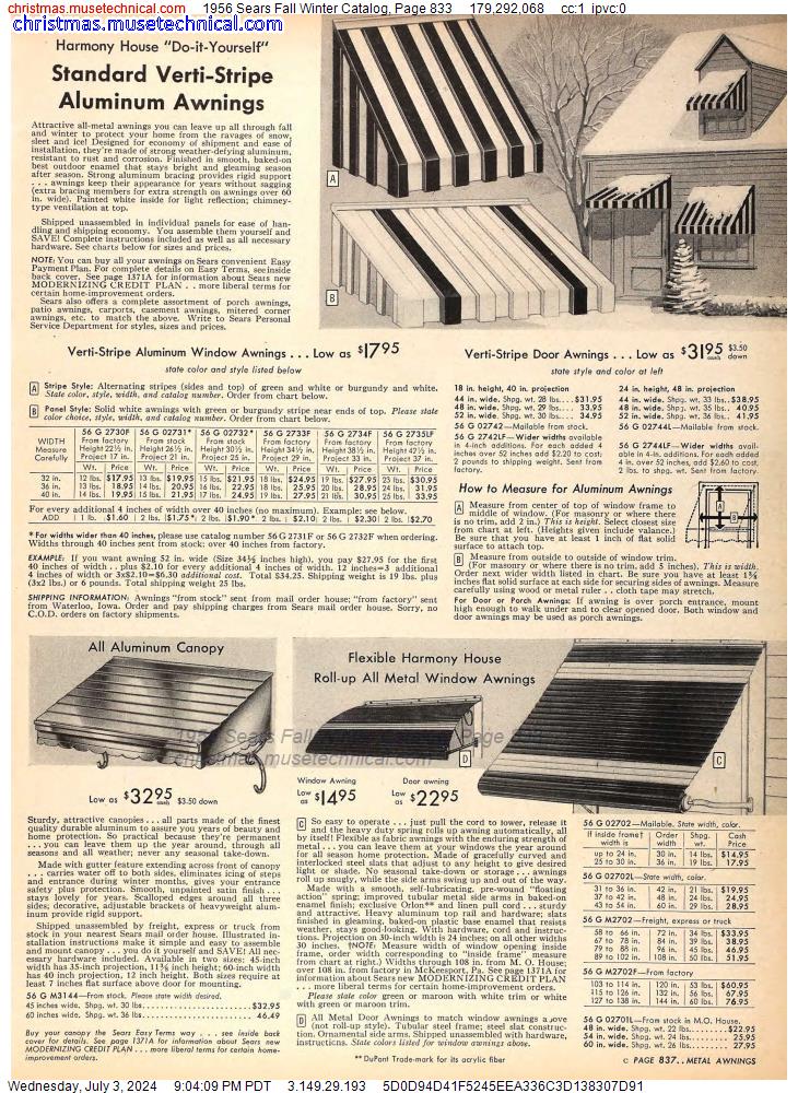 1956 Sears Fall Winter Catalog, Page 833
