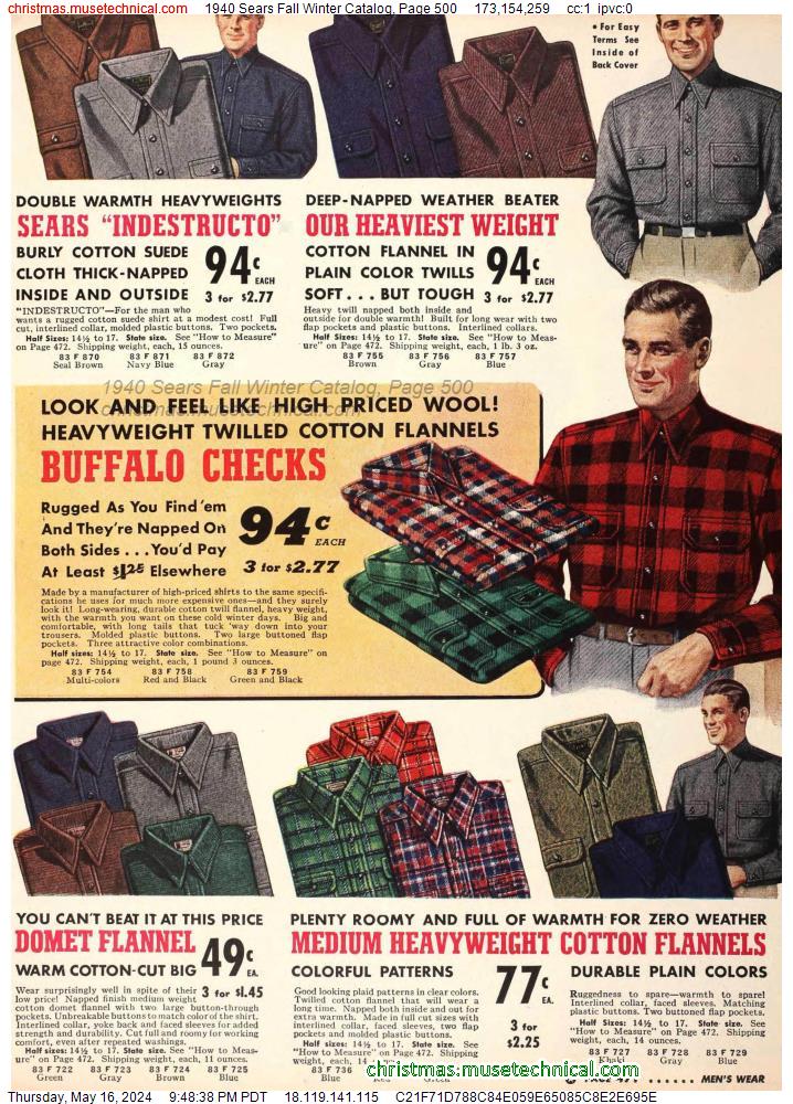 1940 Sears Fall Winter Catalog, Page 500