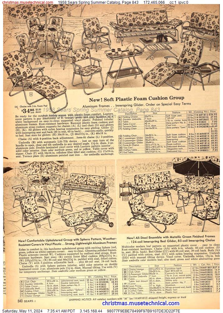 1958 Sears Spring Summer Catalog, Page 843