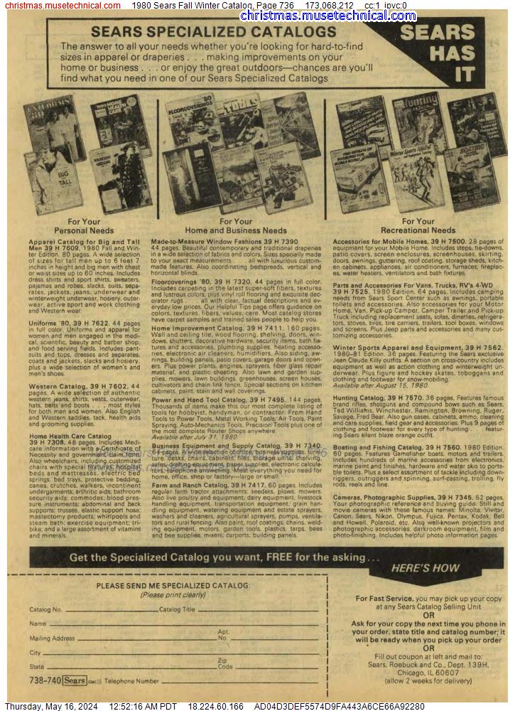 1980 Sears Fall Winter Catalog, Page 736