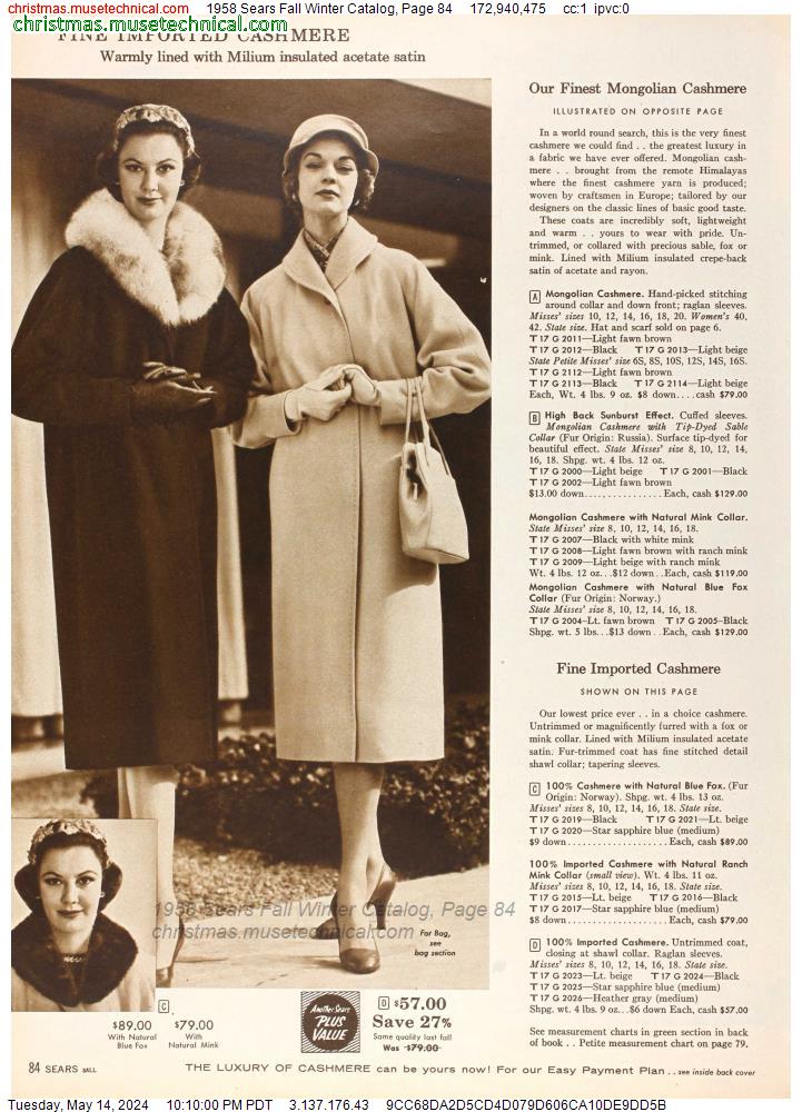 1958 Sears Fall Winter Catalog, Page 84