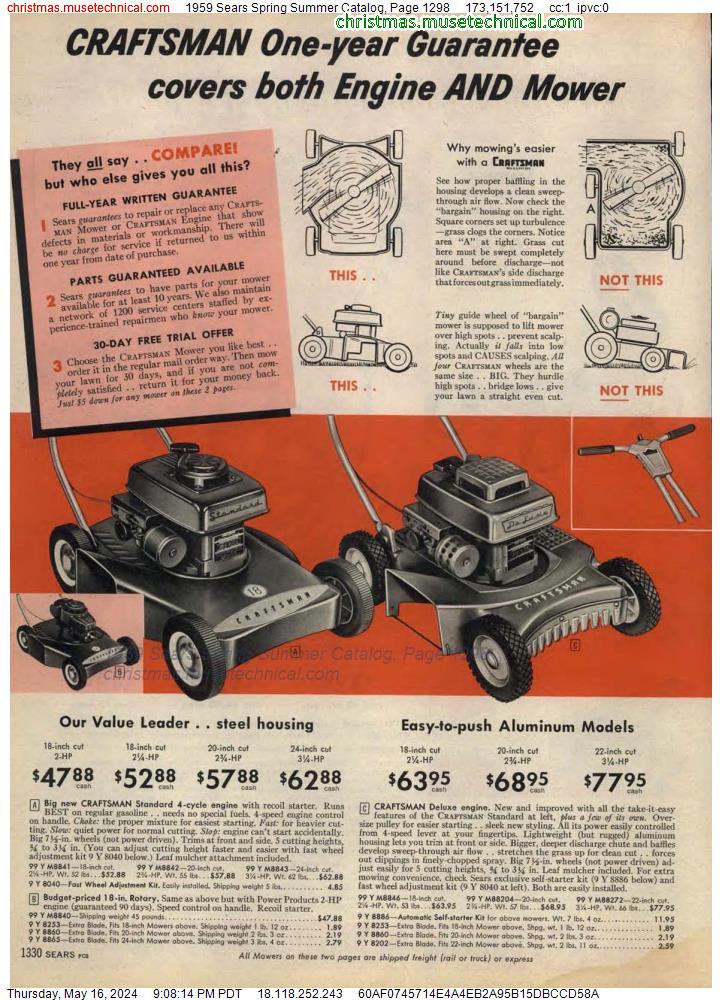 1959 Sears Spring Summer Catalog, Page 1298