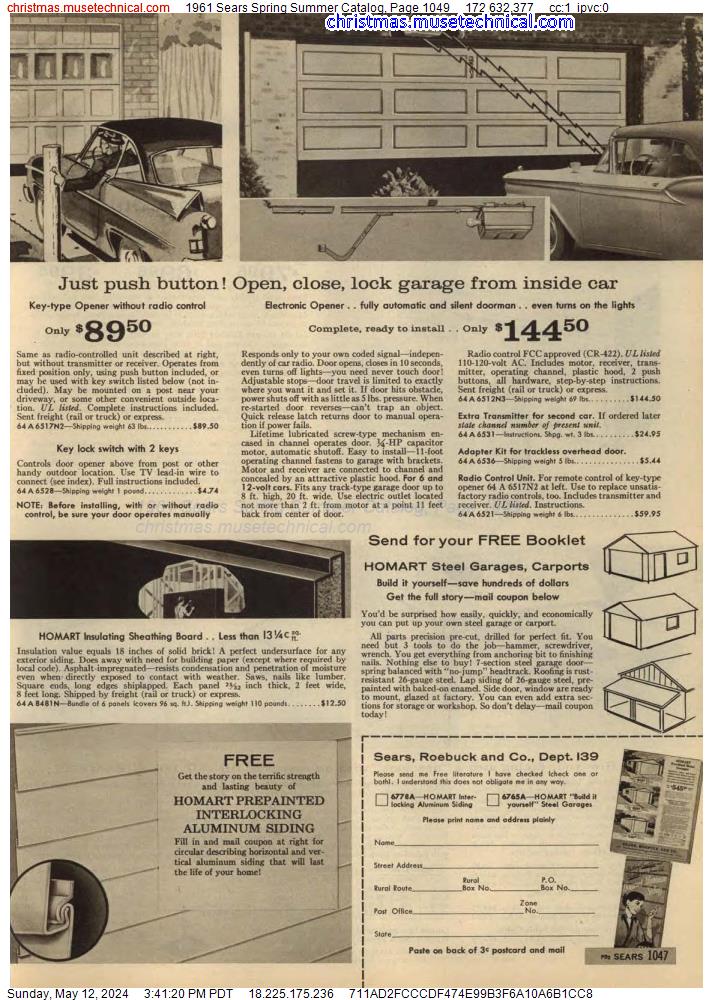 1961 Sears Spring Summer Catalog, Page 1049