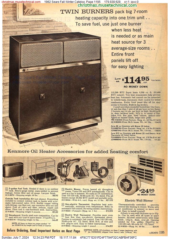 1962 Sears Fall Winter Catalog, Page 1195