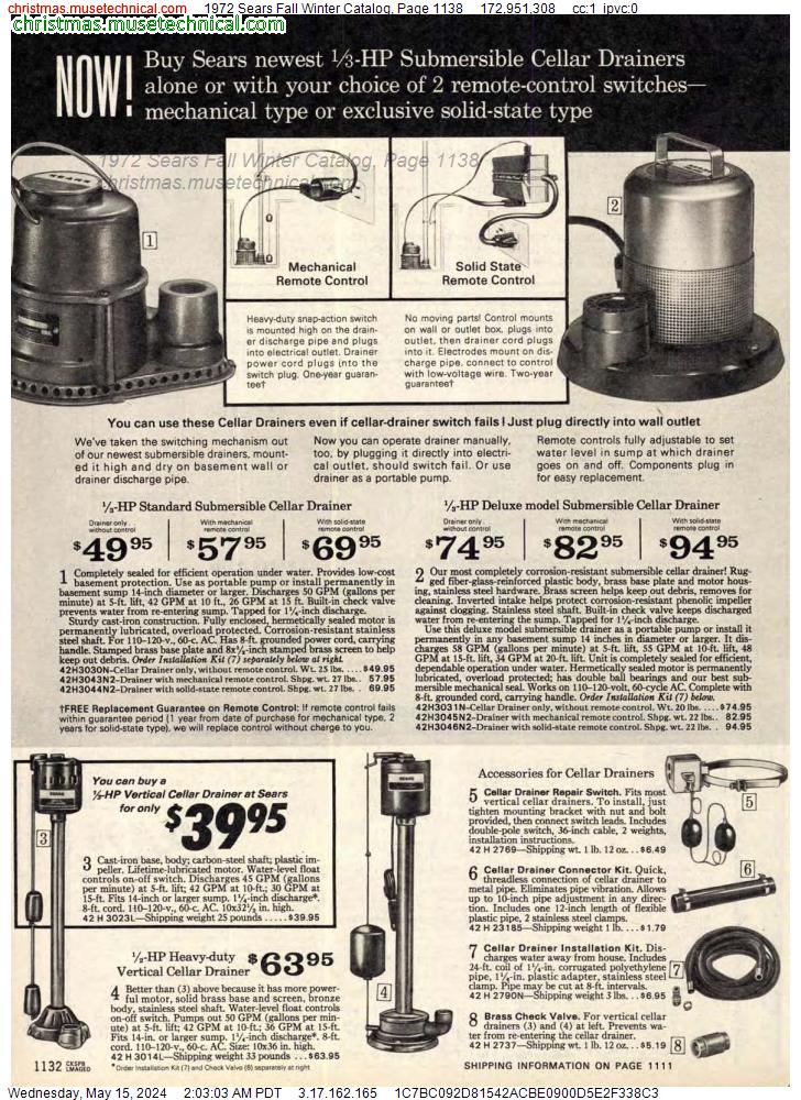 1972 Sears Fall Winter Catalog, Page 1138