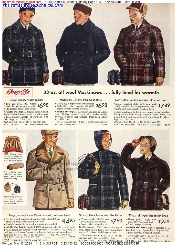 1945 Sears Fall Winter Catalog, Page 193