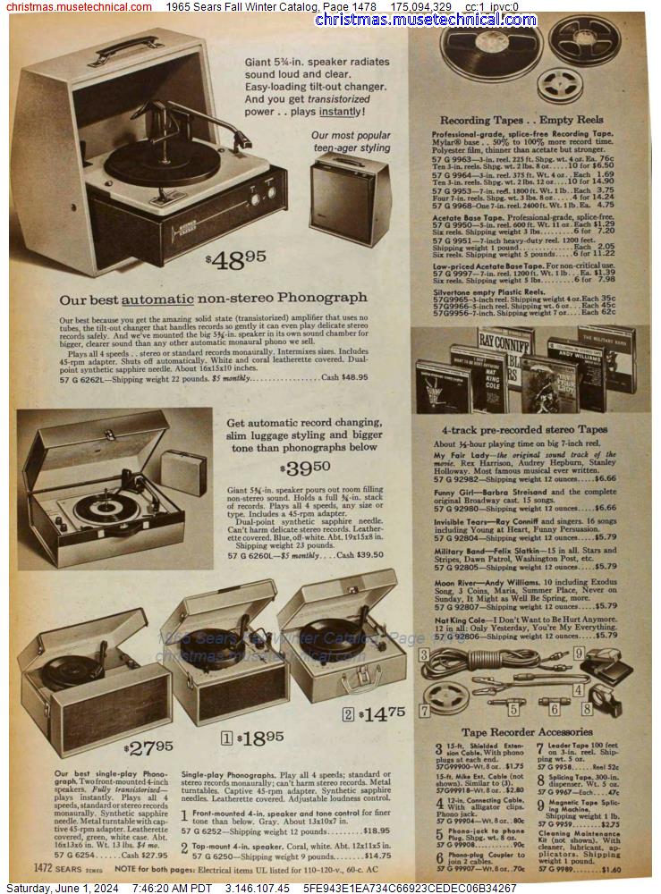 1965 Sears Fall Winter Catalog, Page 1478