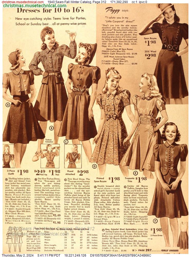 1940 Sears Fall Winter Catalog, Page 312