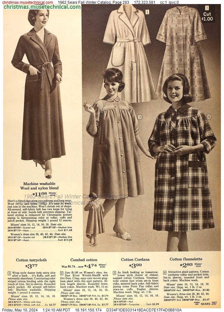 1962 Sears Fall Winter Catalog, Page 283