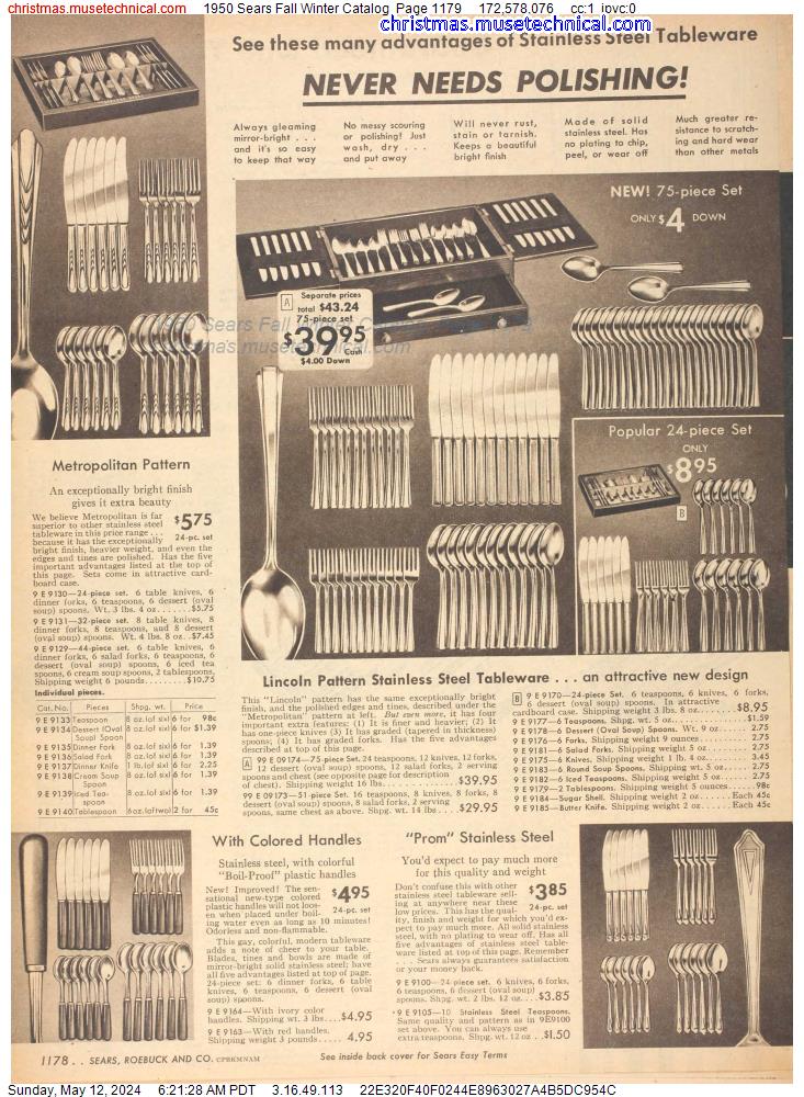 1950 Sears Fall Winter Catalog, Page 1179