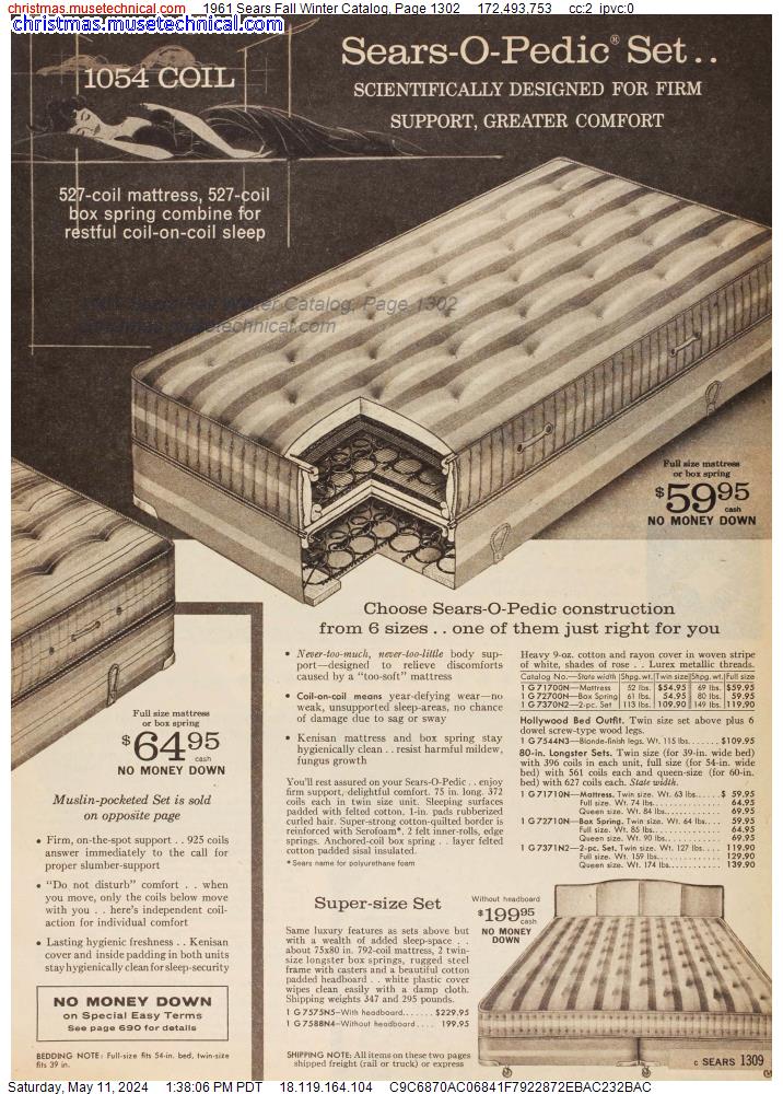 1961 Sears Fall Winter Catalog, Page 1302