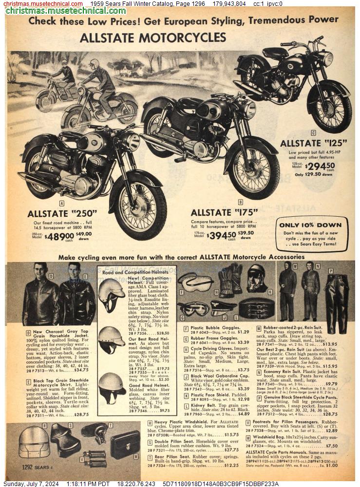 1959 Sears Fall Winter Catalog, Page 1296