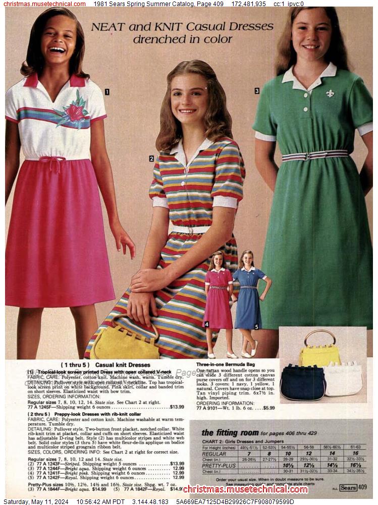 1981 Sears Spring Summer Catalog, Page 409