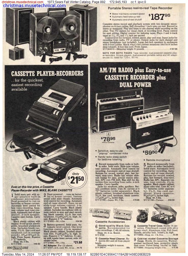 1973 Sears Fall Winter Catalog, Page 892