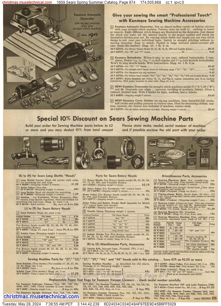 1959 Sears Spring Summer Catalog, Page 874