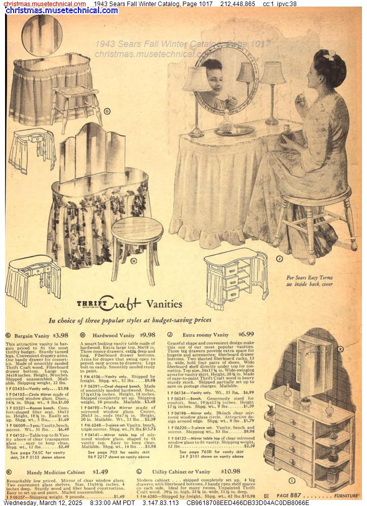 1943 Sears Fall Winter Catalog, Page 1017