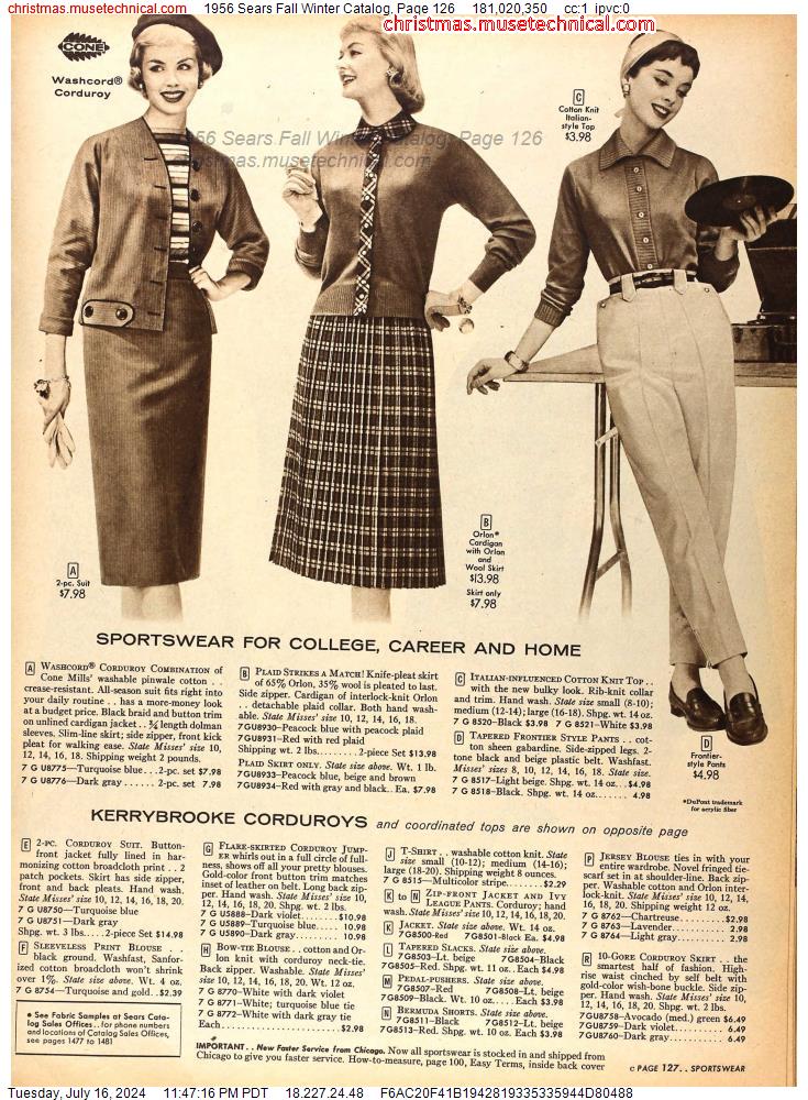 1956 Sears Fall Winter Catalog, Page 126