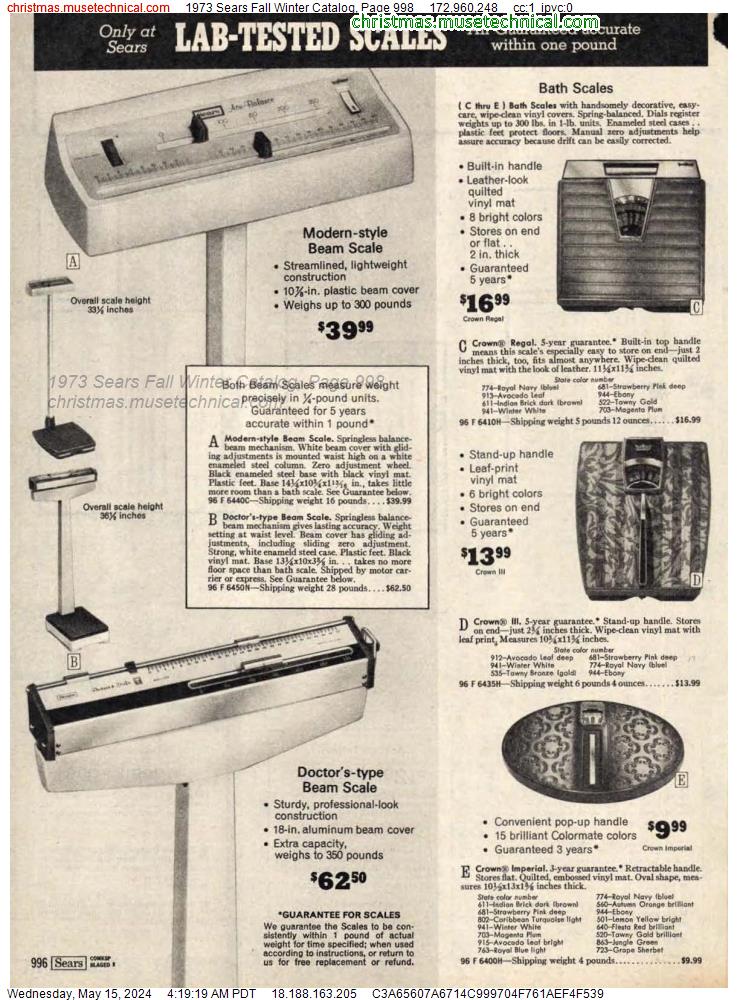 1973 Sears Fall Winter Catalog, Page 998