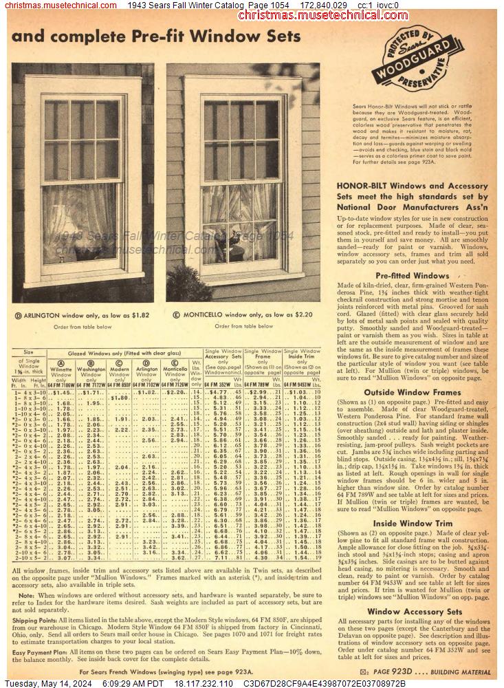 1943 Sears Fall Winter Catalog, Page 1054